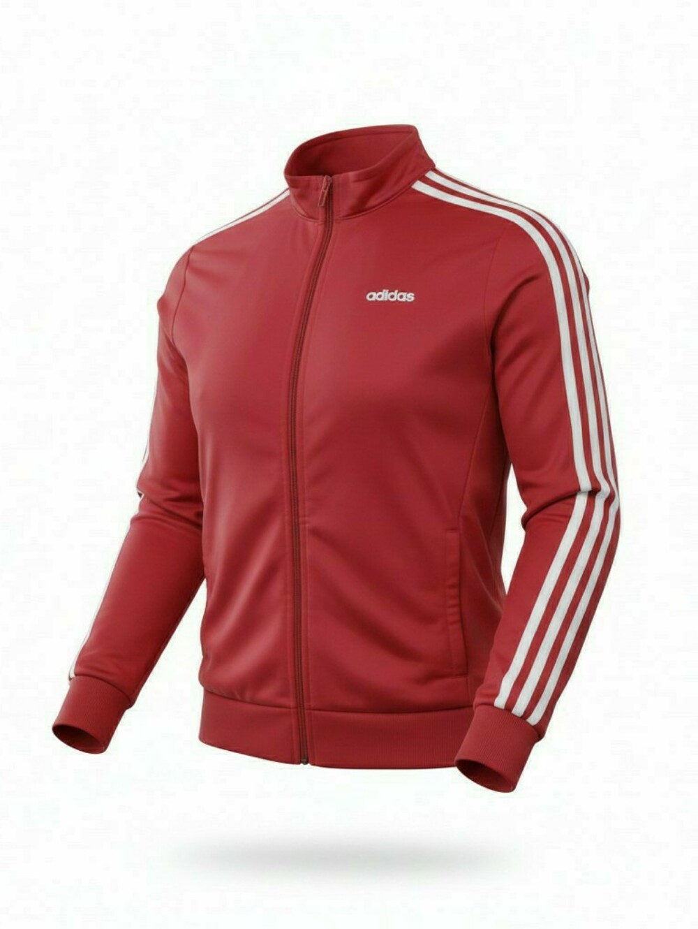 adidas Men's Essentials 3-Stripes Tricot Track Jacket Red White Size L